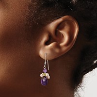 Sterling Silver Amethyst, Peridot & Peach Fwc Pearl Dangle Earrings view 3
