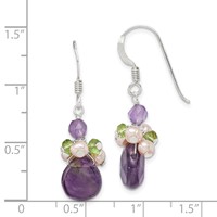 Sterling Silver Amethyst, Peridot & Peach Fwc Pearl Dangle Earrings view 4