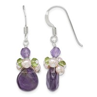 Sterling Silver Amethyst, Peridot & Peach Fwc Pearl Dangle Earrings view 1