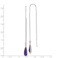 Sterling Silver Polished Purple CZ Teardrop Threader Earrings view 4
