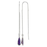Sterling Silver Polished Purple CZ Teardrop Threader Earrings view 1
