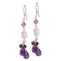 Sterling Silver Polished Amethyst, Lavender Quartz & Crystal Dangle Earrings view 2