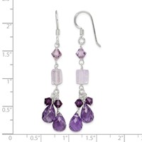 Sterling Silver Polished Amethyst, Lavender Quartz & Crystal Dangle Earrings view 4