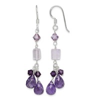 Sterling Silver Polished Amethyst, Lavender Quartz & Crystal Dangle Earrings view 1