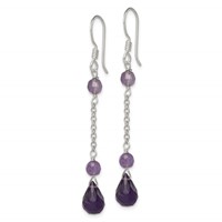 Sterling Silver Polished Amethyst Teardrop Dangle Earrings view 2