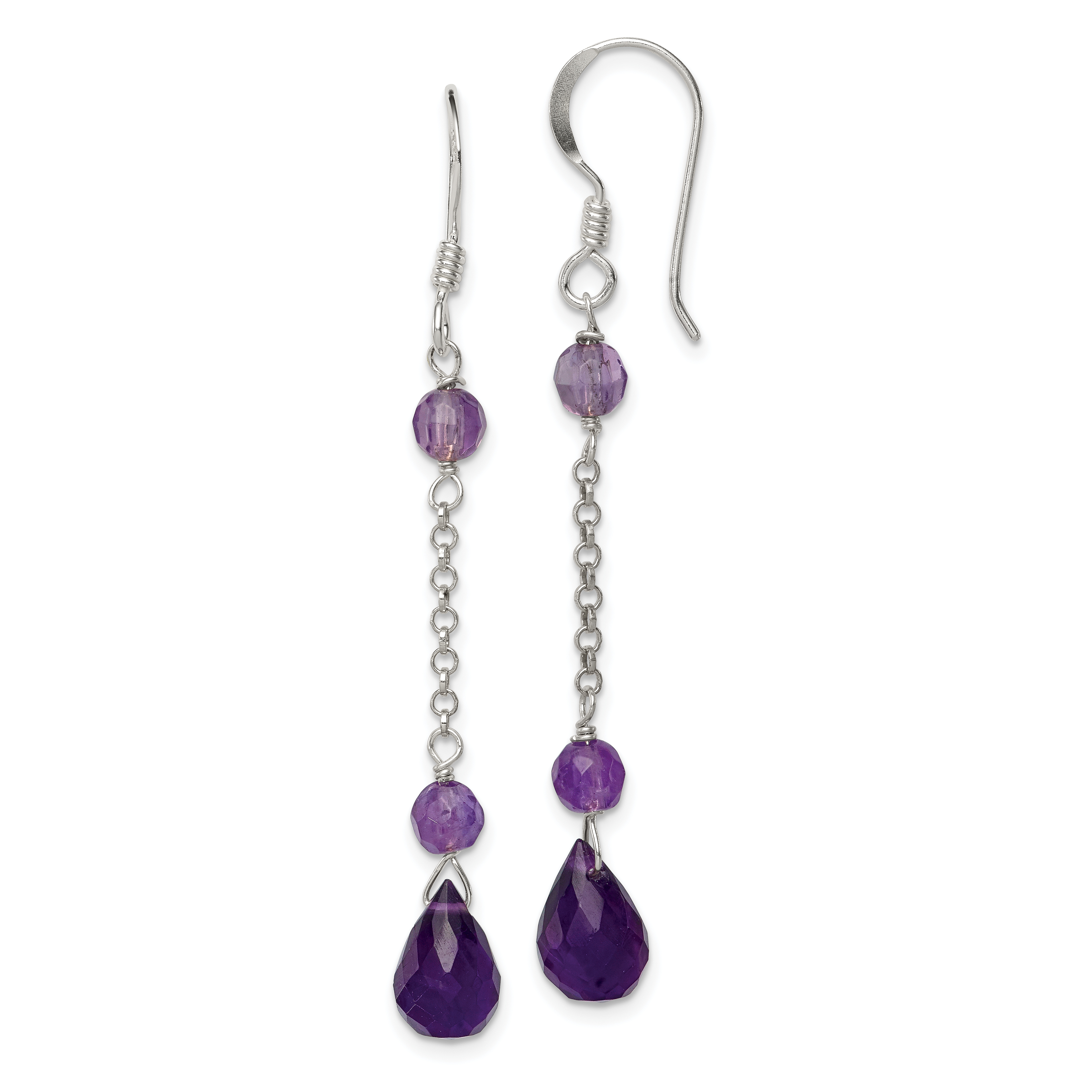 Sterling Silver Polished Amethyst Teardrop Dangle Earrings (QE2352)