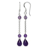Sterling Silver Polished Amethyst Teardrop Dangle Earrings view 1