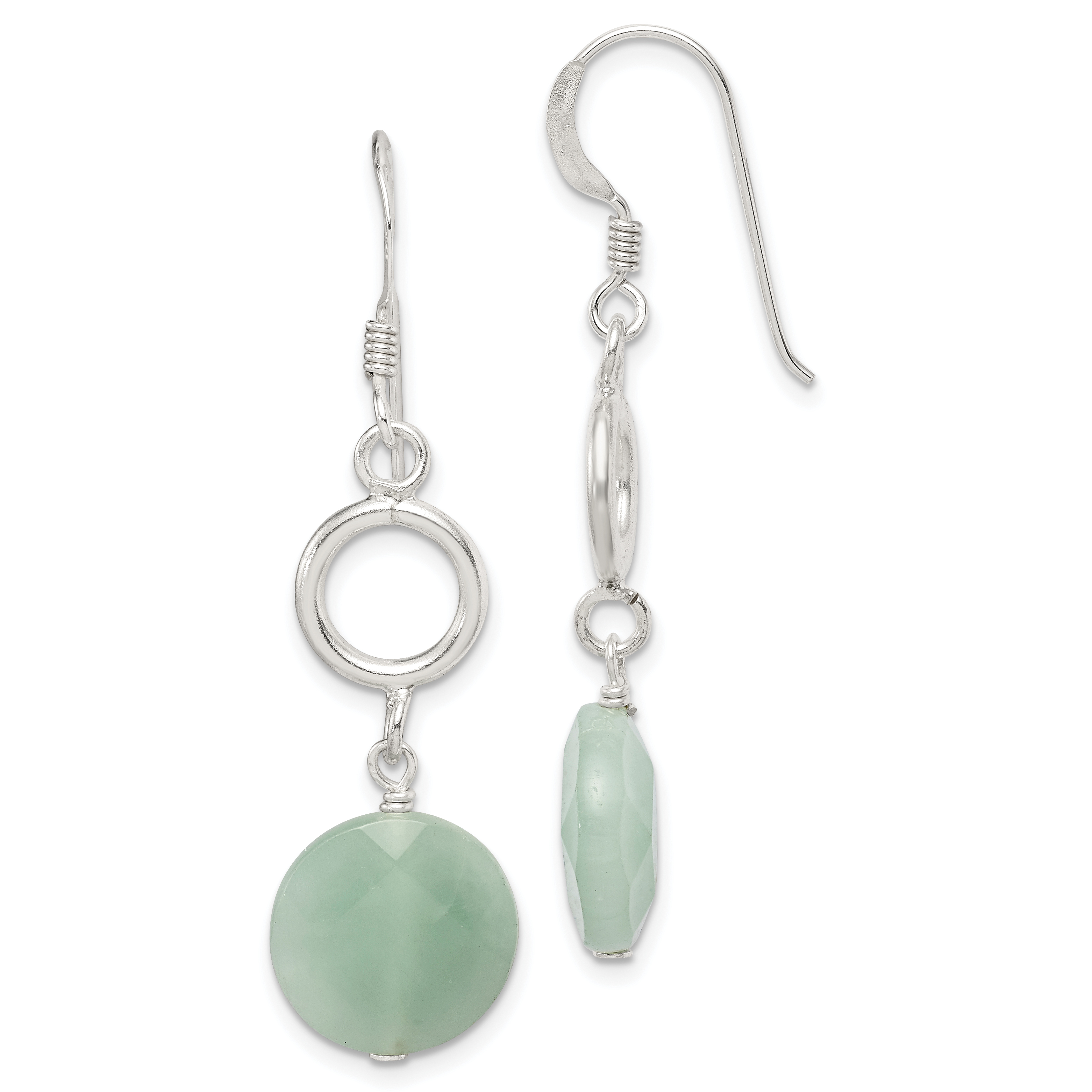 Sterling Silver Polished Amazonite Circle Dangle Earrings (QE2370)