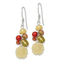 Sterling Silver Polished Jade, Unikite, Peridot, Aventurine & Carnelian Floral Dangle Earrings view 2