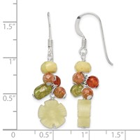 Sterling Silver Polished Jade, Unikite, Peridot, Aventurine & Carnelian Floral Dangle Earrings view 4