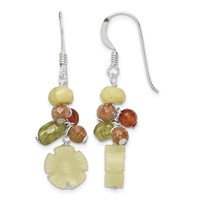 Sterling Silver Polished Jade, Unikite, Peridot, Aventurine & Carnelian Floral Dangle Earrings view 1