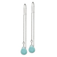 Sterling Silver Polished Blue Agate Teardrop Threader Earrings view 2