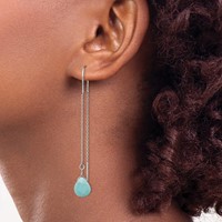 Sterling Silver Polished Blue Agate Teardrop Threader Earrings view 3