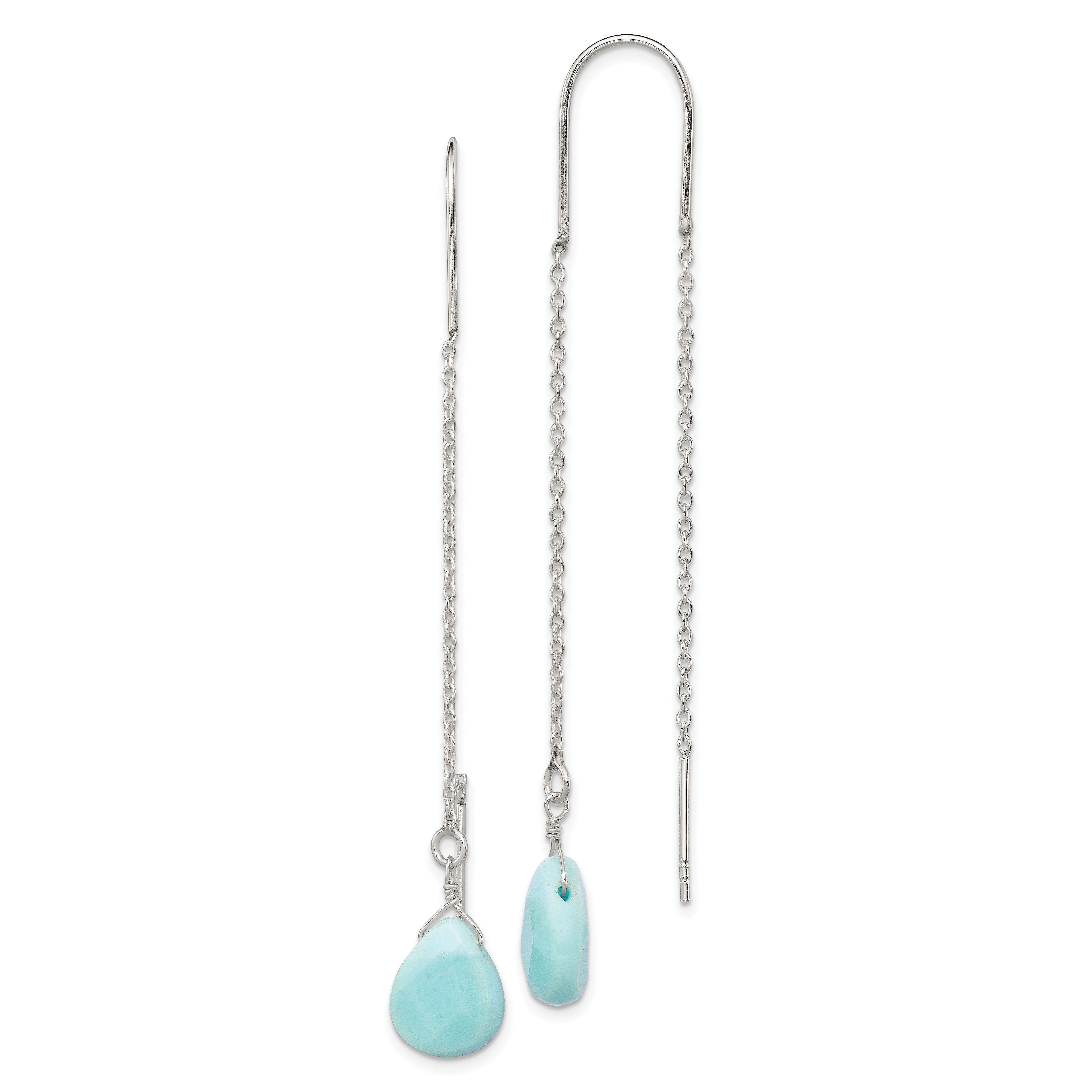 Sterling Silver Polished Blue Agate Teardrop Threader Earrings (QE2543)