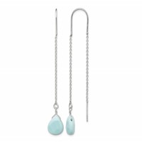 Sterling Silver Polished Blue Agate Teardrop Threader Earrings view 1