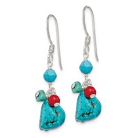 Sterling Silver Dyed Howlite Turquoise Red Coral French Hook Earrings view 2