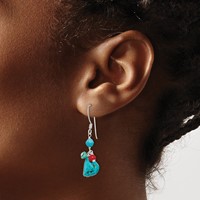 Sterling Silver Dyed Howlite Turquoise Red Coral French Hook Earrings view 3