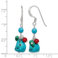 Sterling Silver Dyed Howlite Turquoise Red Coral French Hook Earrings view 4