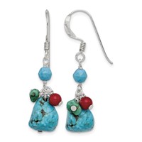 Sterling Silver Dyed Howlite Turquoise Red Coral French Hook Earrings view 1