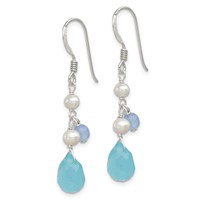 Sterling Silver Blue Topaz Blue Agate FW Cultured Pearl Earrings view 2