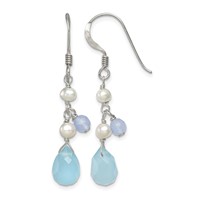 Sterling Silver Blue Topaz Blue Agate FW Cultured Pearl Earrings view 1