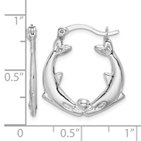 Sterling Silver Rhodium-plated Polished Dolphins Round Hoop Earrings view 4