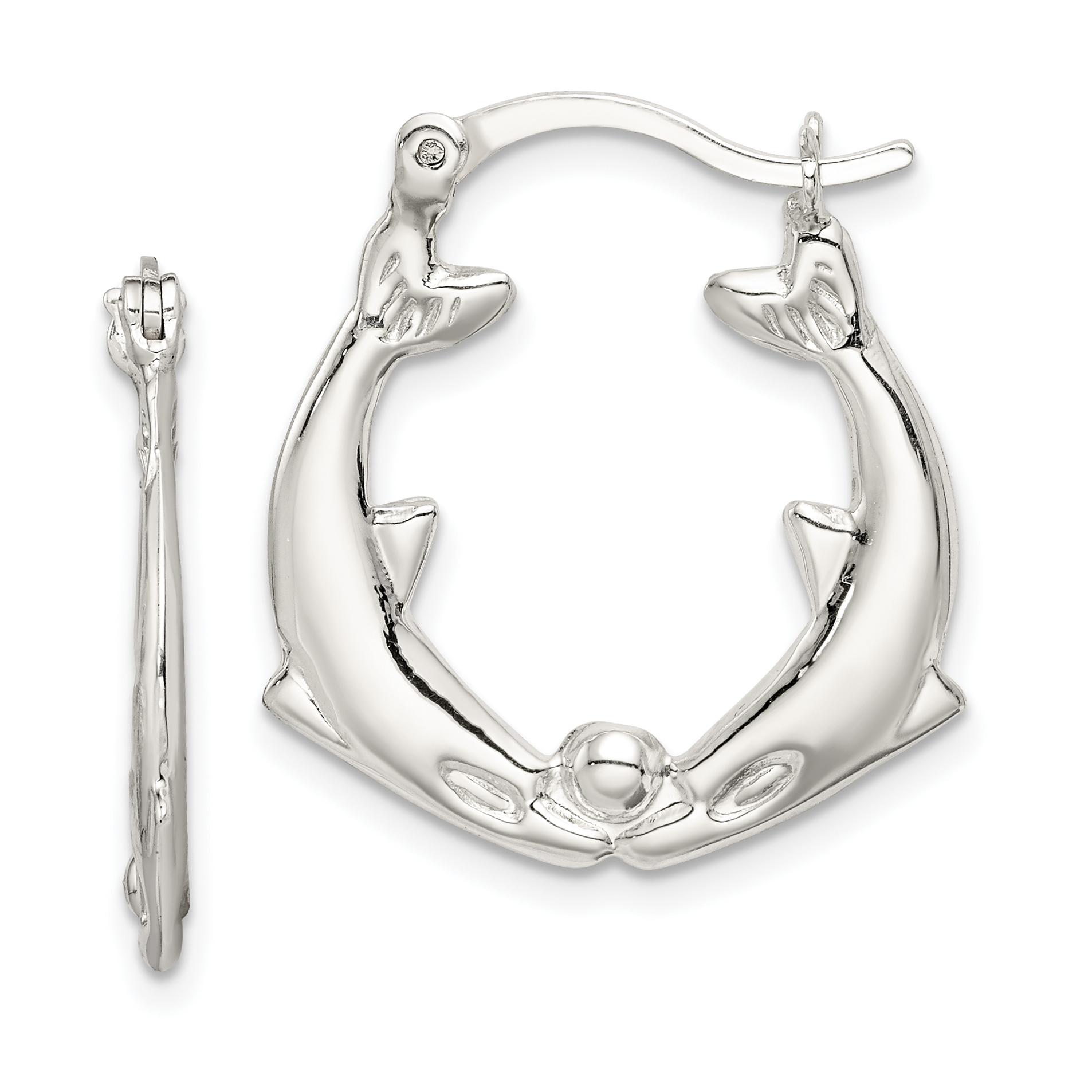 Sterling Silver Rhodium-plated Polished Dolphins Round Hoop Earrings (QE256)