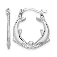 Sterling Silver Rhodium-plated Polished Dolphins Round Hoop Earrings view 1