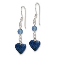Sterling Silver Polished & Antiqued Blue Agate & Lapis Heart Dangle Earring view 2