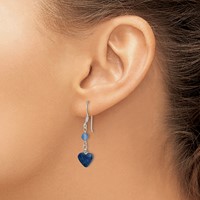 Sterling Silver Polished & Antiqued Blue Agate & Lapis Heart Dangle Earring view 3