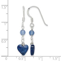 Sterling Silver Polished & Antiqued Blue Agate & Lapis Heart Dangle Earring view 4