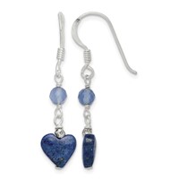 Sterling Silver Polished & Antiqued Blue Agate & Lapis Heart Dangle Earring view 1