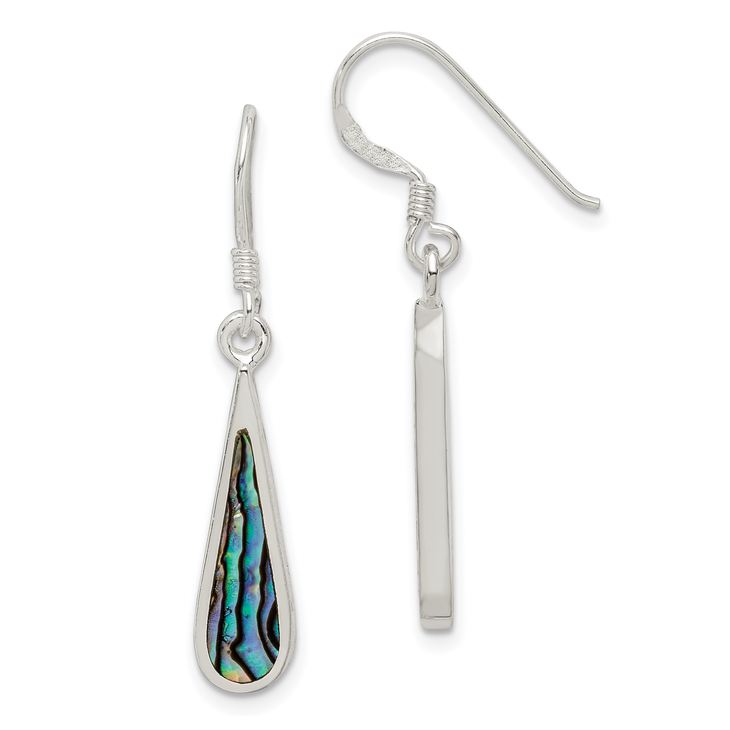 Sterling Silver Polished Abalone Teardrop Dangle Earrings (QE2621)