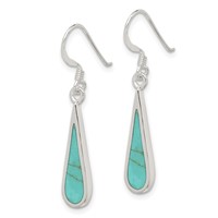 Sterling Silver Polished Turquoise Teardrop Dangle Earrings view 2