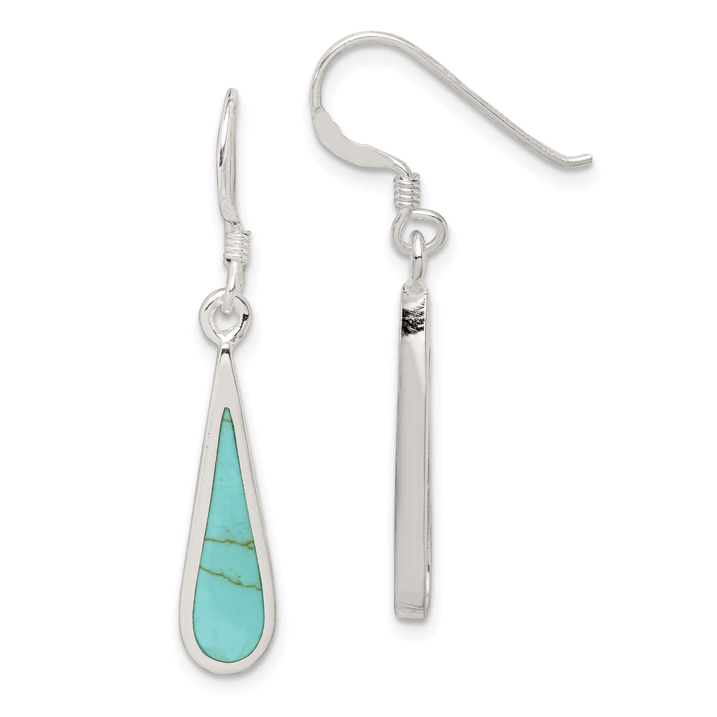 Sterling Silver Polished Turquoise Teardrop Dangle Earrings (QE2628)