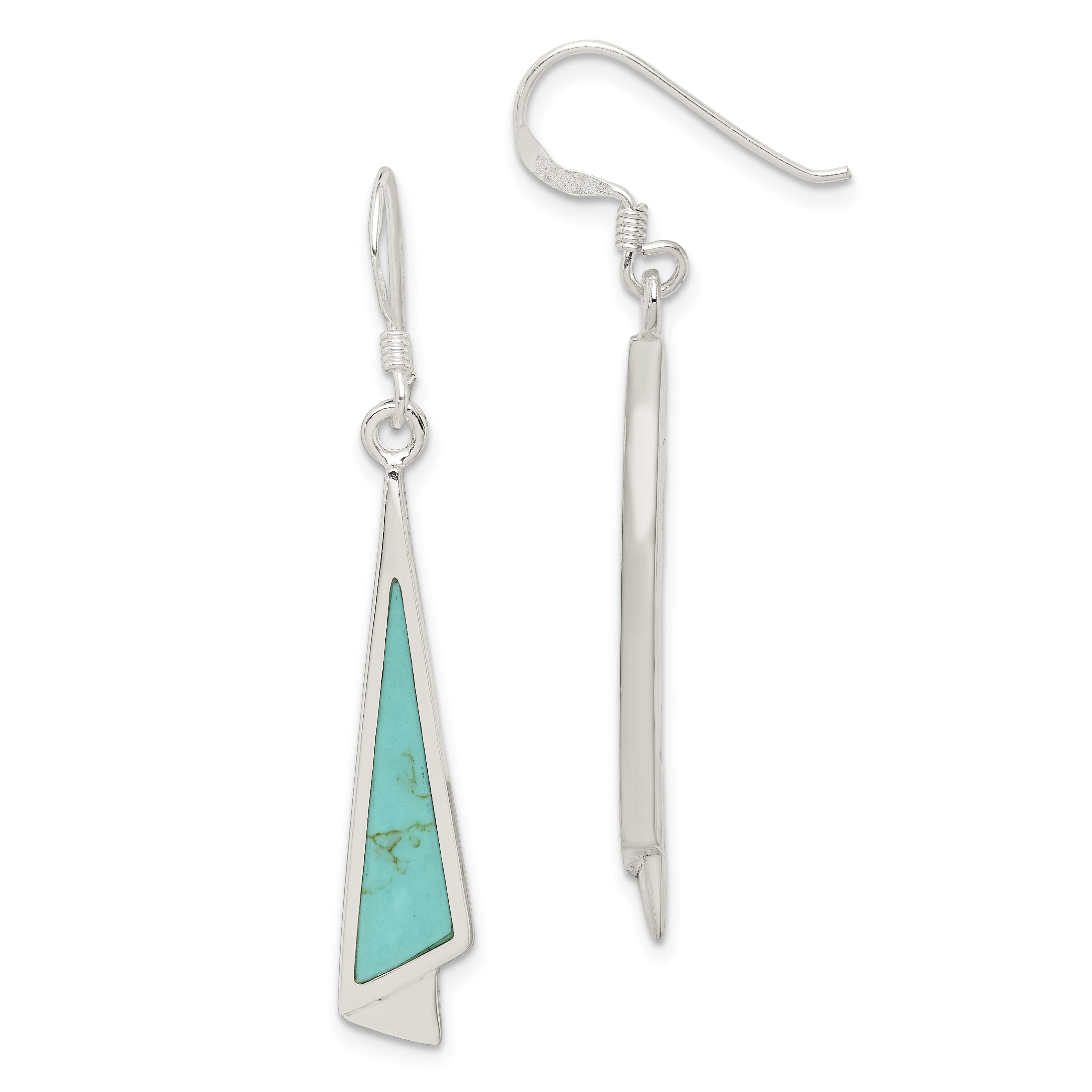 Sterling Silver Polished Fancy Triangle Turquoise Dangle Earrings (QE2629)