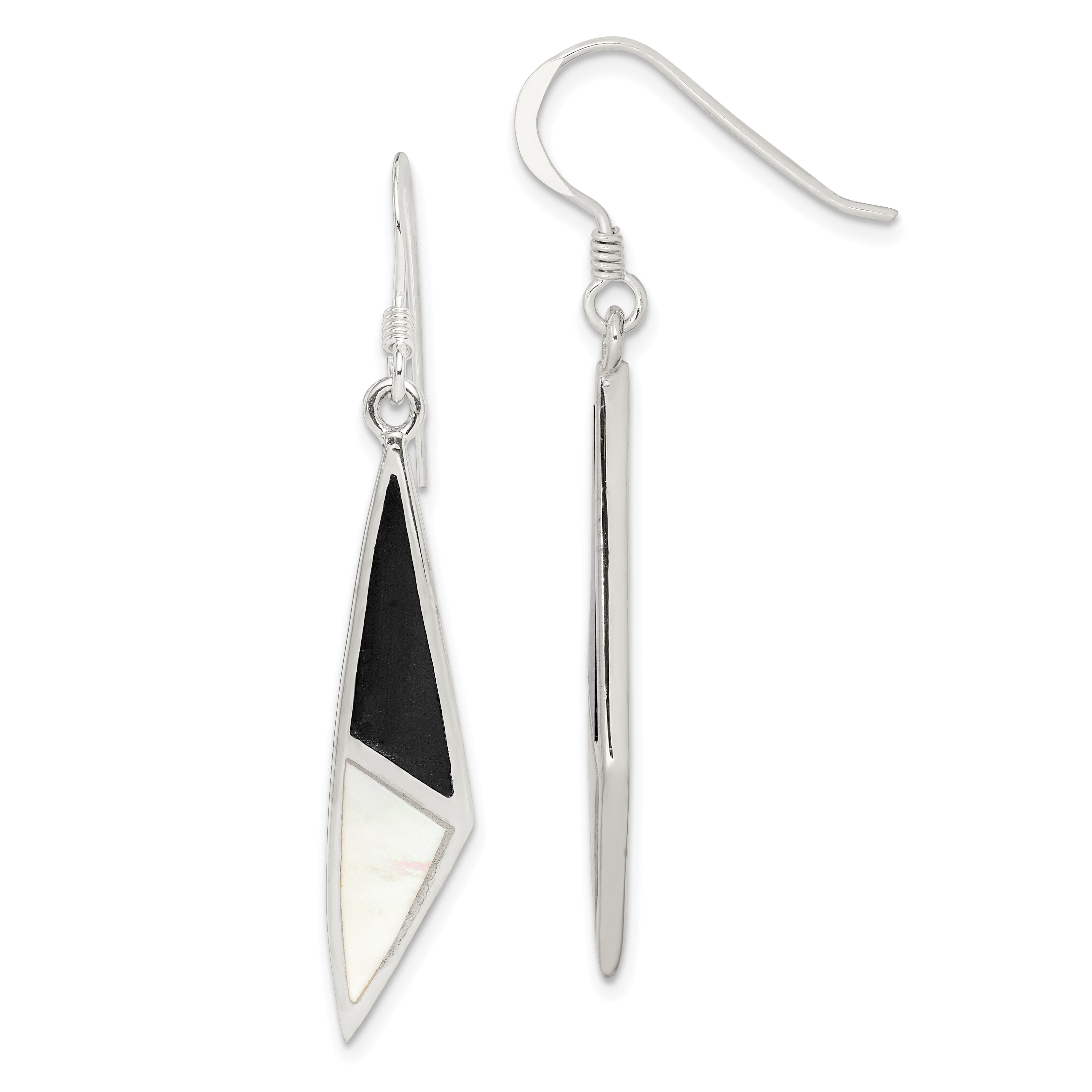 Sterling Silver Polished Onyx & Mother of Pearl Dangle Earrings (QE2726)