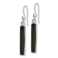 Sterling Silver Polished Onyx Bar Dangle Earrings view 2