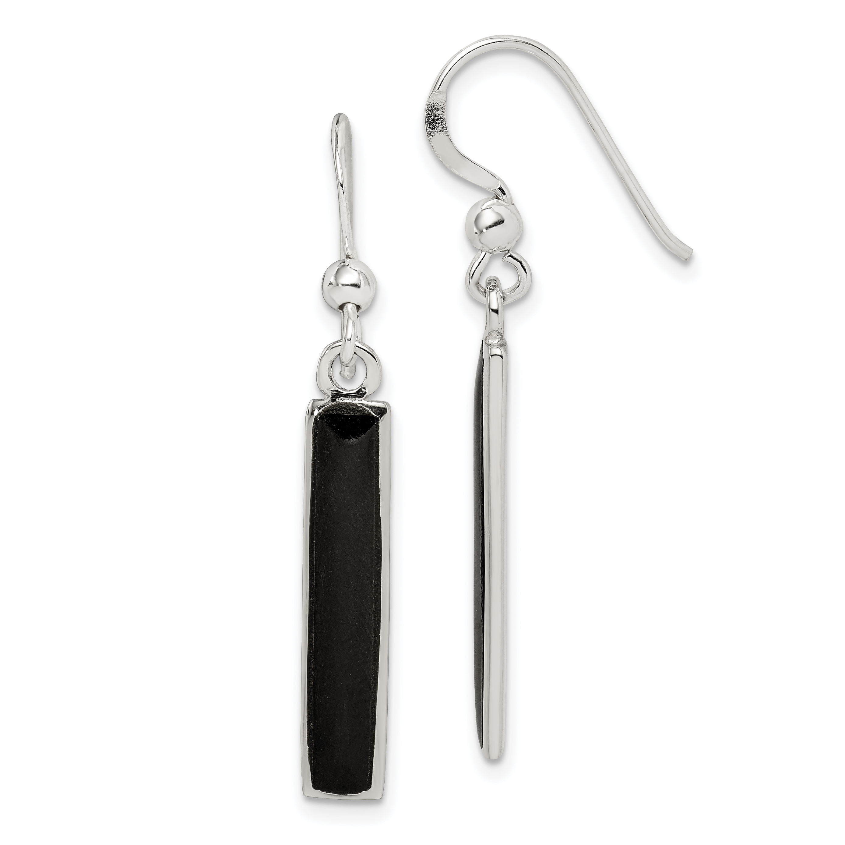Sterling Silver Polished Onyx Bar Dangle Earrings (QE2728)
