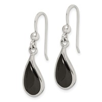 Sterling Silver Polished Curved Onyx Teardrop Dangle Earrings view 2
