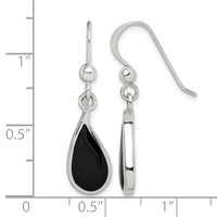 Sterling Silver Polished Curved Onyx Teardrop Dangle Earrings view 4