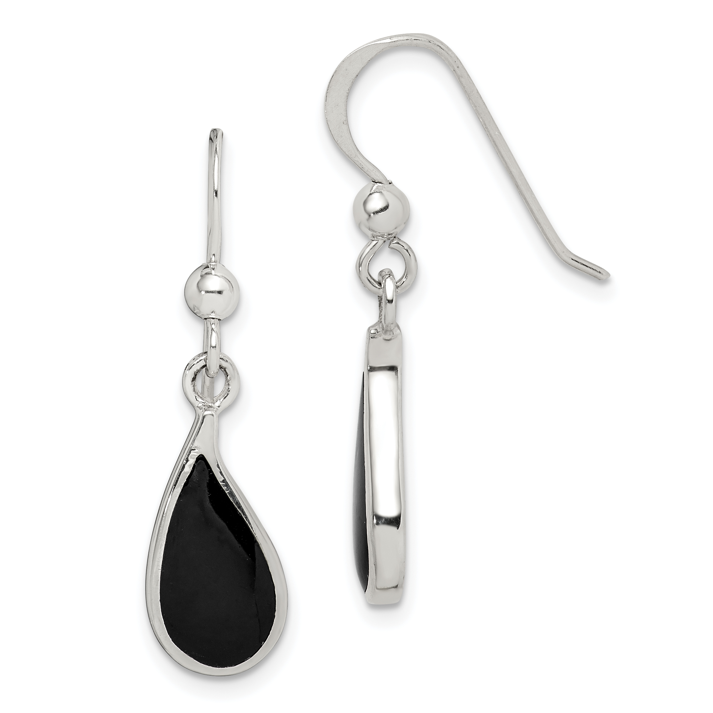 Sterling Silver Polished Curved Onyx Teardrop Dangle Earrings (QE2731)