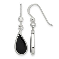 Sterling Silver Polished Curved Onyx Teardrop Dangle Earrings view 1