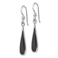 Sterling Silver Polished Onyx Teardrop Dangle Earrings view 2