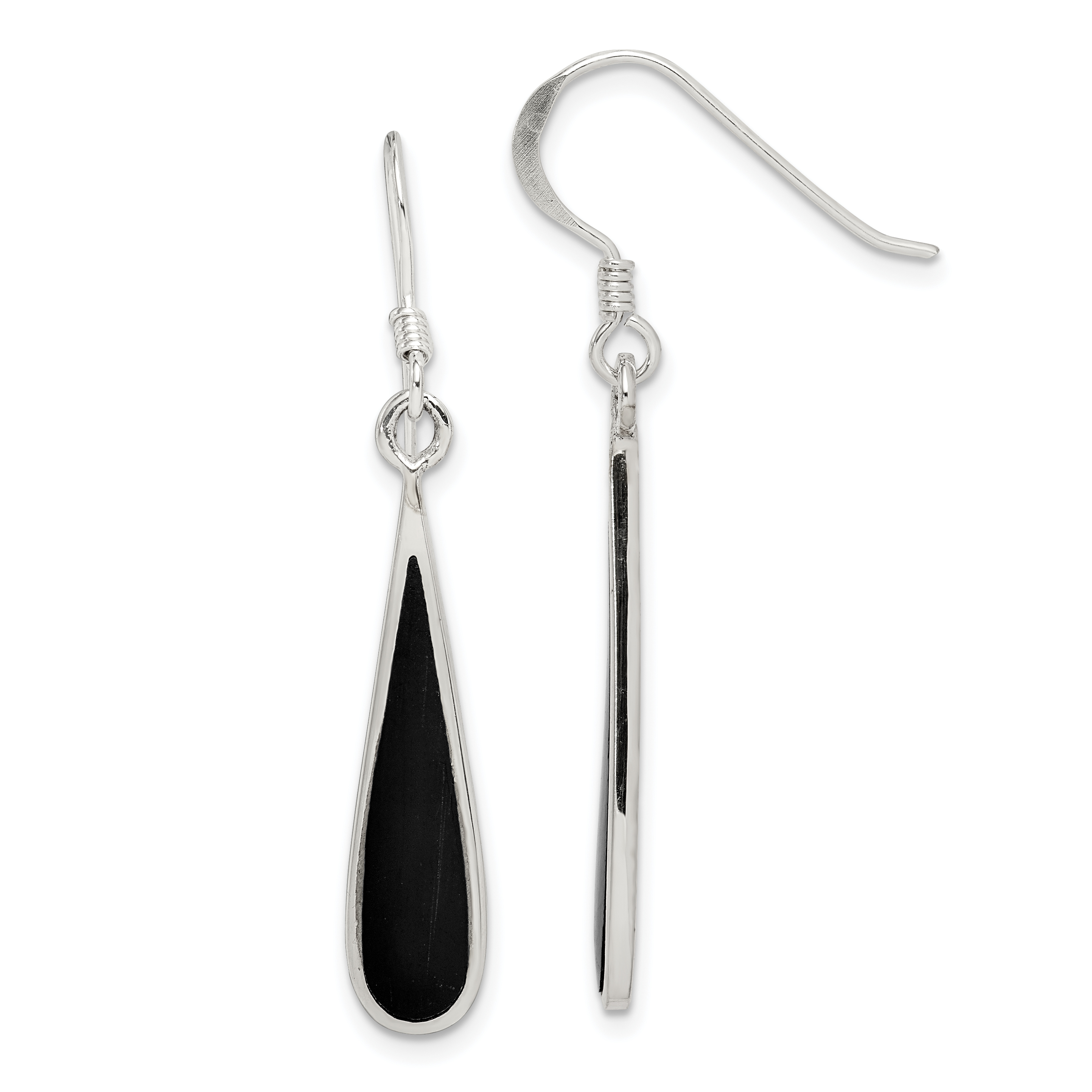 Sterling Silver Polished Onyx Teardrop Dangle Earrings (QE2738)
