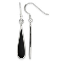 Sterling Silver Polished Onyx Teardrop Dangle Earrings view 1
