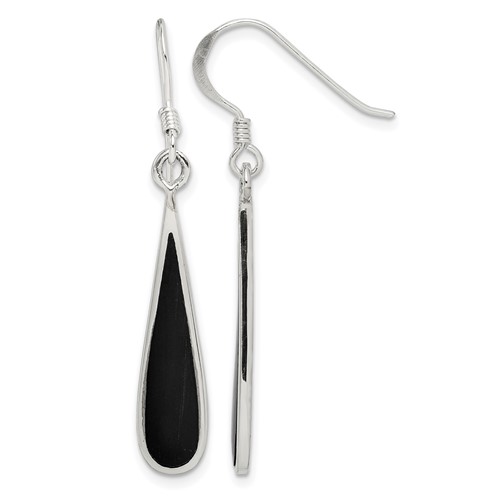 Sterling Silver Polished Onyx Teardrop Dangle Earrings