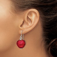 Sterling Silver Red Murano Glass Heart Dangle Earrings view 3