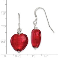 Sterling Silver Red Murano Glass Heart Dangle Earrings view 4