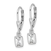 Sterling Silver Rhodium-plated Emerald-cut 6x 4mm CZ Leverback Earrings view 2